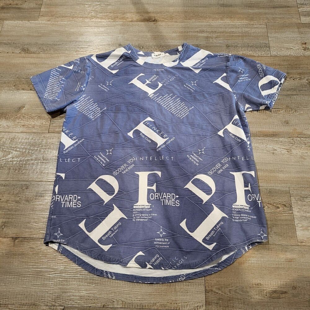 Yininf Curved Hem Travel Themed Graphic Short Sleeved Tee Shirt Mens Size Large